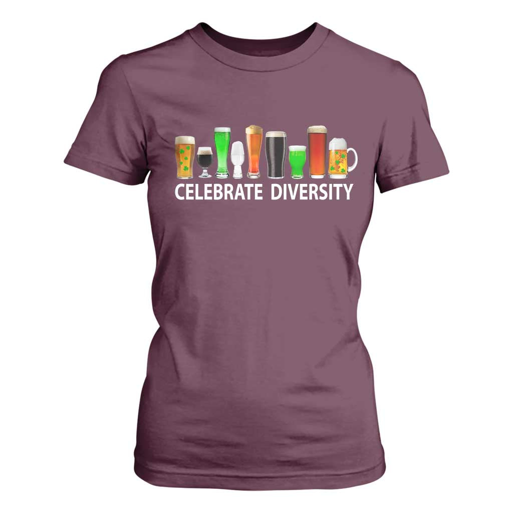 Celebrate Diversity St Patricks Day Beer Drinking T Shirt For Women TS11 Maroon Print Your Wear