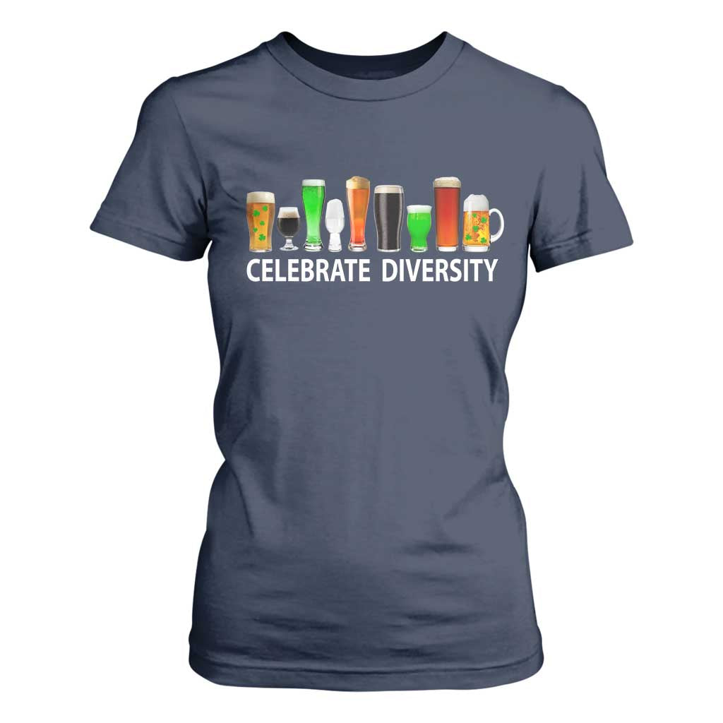 Celebrate Diversity St Patricks Day Beer Drinking T Shirt For Women TS11 Navy Print Your Wear