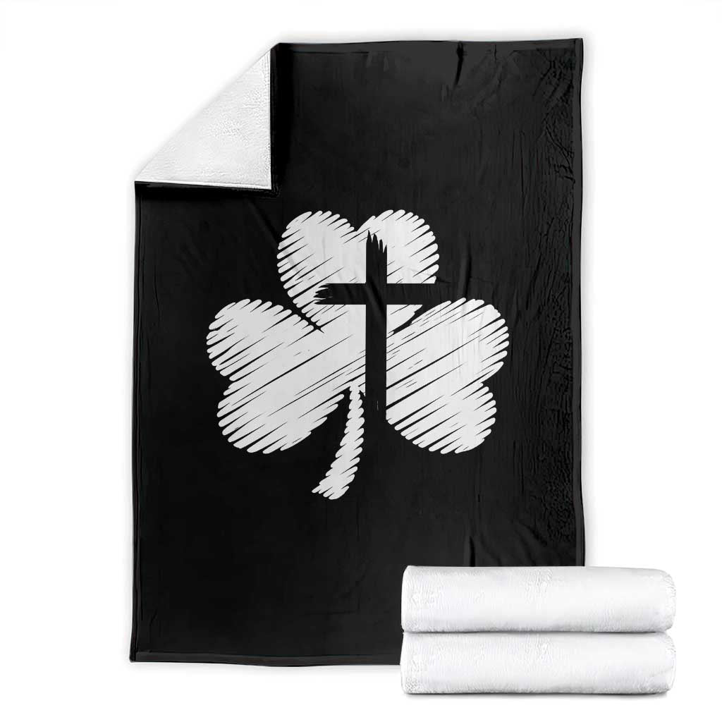 St Patricks Day Christian Religious Shamrock Cross Throw Blanket TS11 Black Print Your Wear
