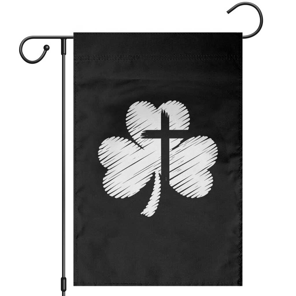 St Patricks Day Christian Religious Shamrock Cross Garden Flag TS11 Black Print Your Wear