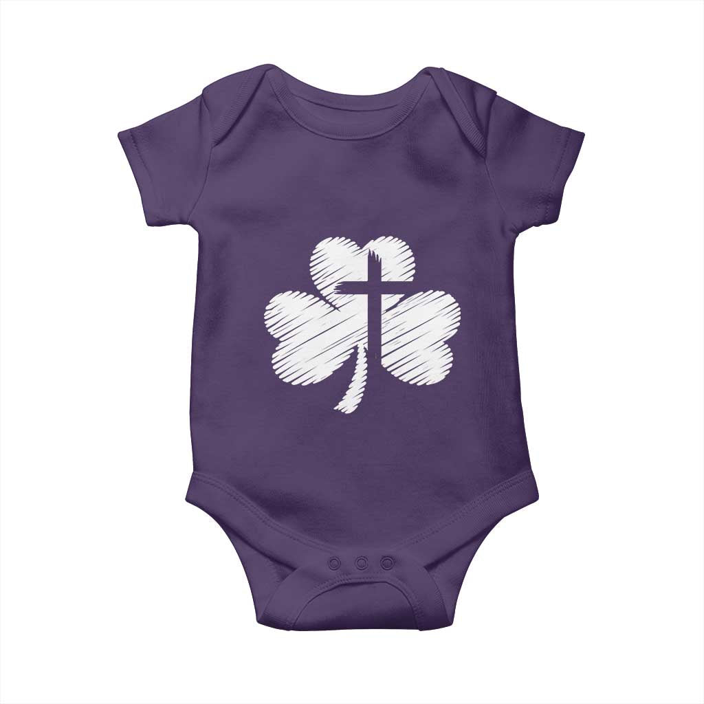 St Patricks Day Christian Religious Shamrock Cross Baby Onesie TS11 Purple Print Your Wear