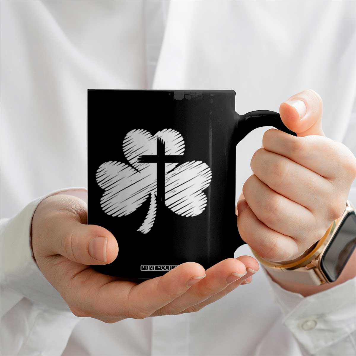 St Patricks Day Christian Religious Shamrock Cross Coffee Mug TS11 Print Your Wear