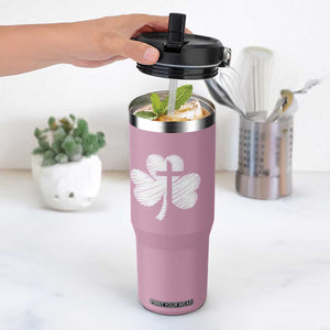 St Patricks Day Christian Religious Shamrock Cross Flip Straw Tumbler TS11 One Size: 30 oz Light Pink Print Your Wear