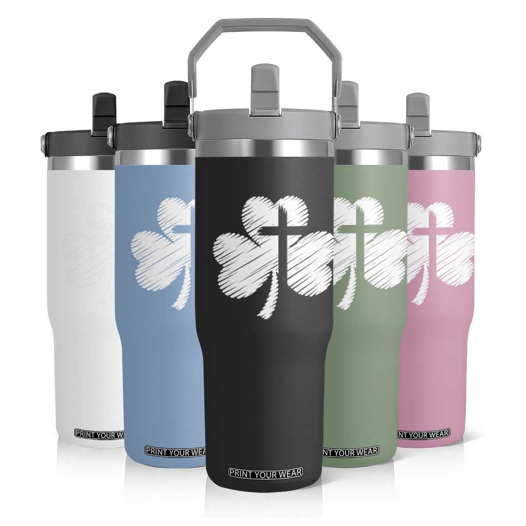 St Patricks Day Christian Religious Shamrock Cross Flip Straw Tumbler TS11 Print Your Wear