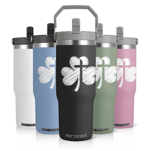 St Patricks Day Christian Religious Shamrock Cross Flip Straw Tumbler TS11 Print Your Wear