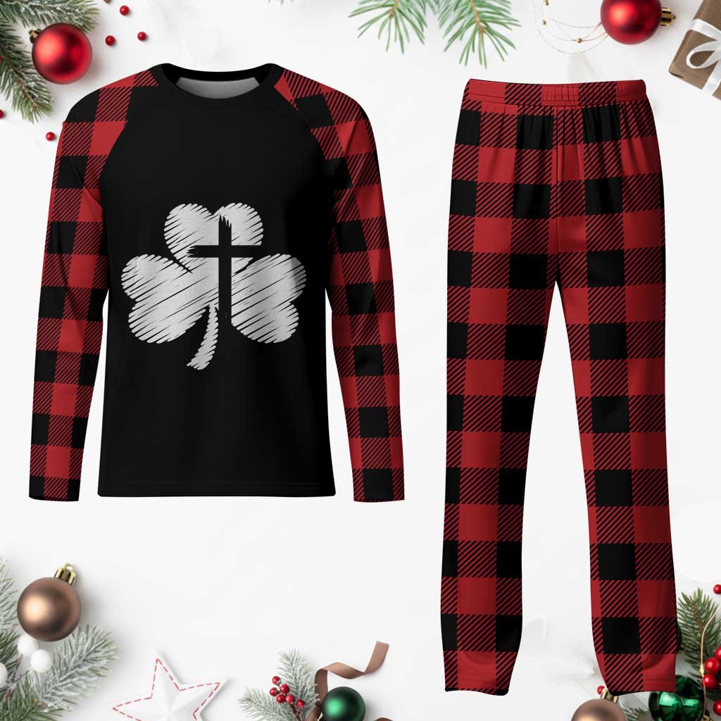 St Patricks Day Christian Religious Shamrock Cross Plaid Pajama Set TS11 Buffalo Plaid Print Your Wear