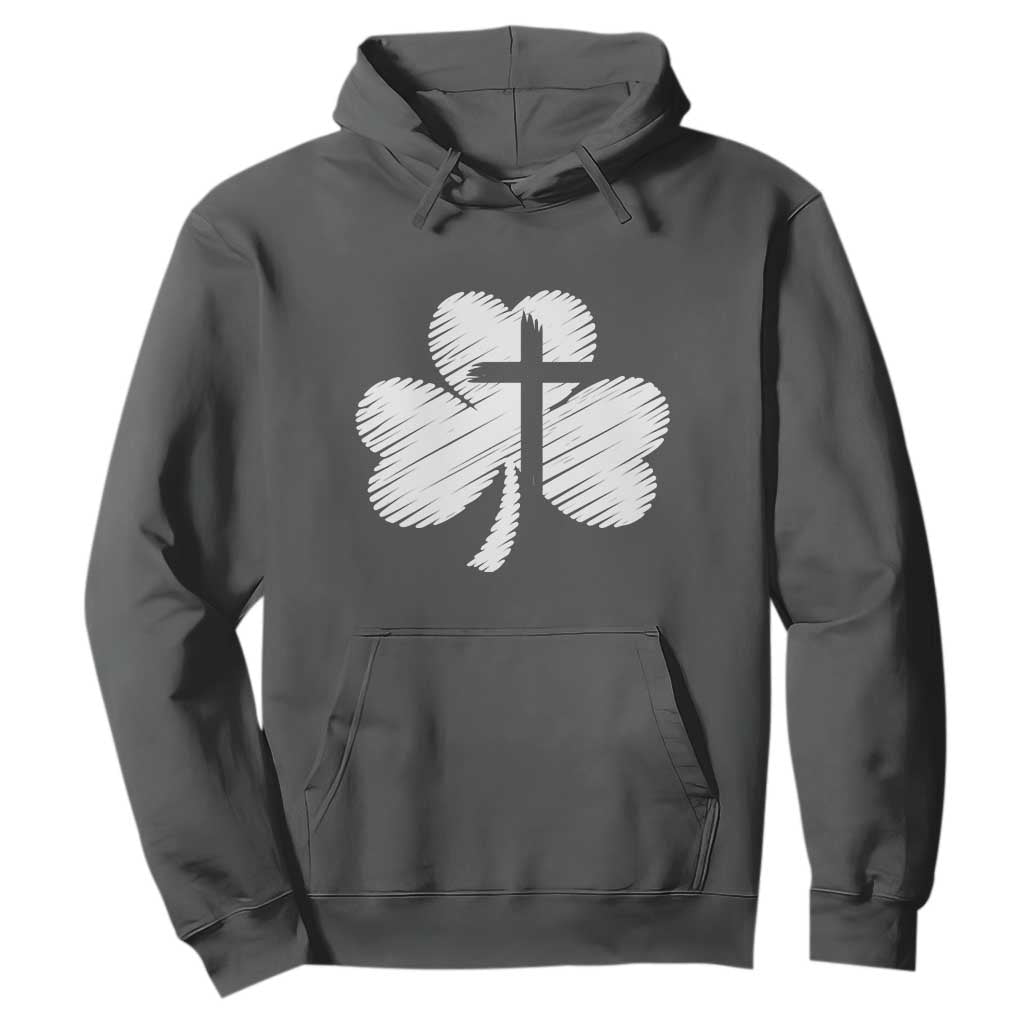 St Patricks Day Christian Religious Shamrock Cross Hoodie TS11 Dark Heather Print Your Wear