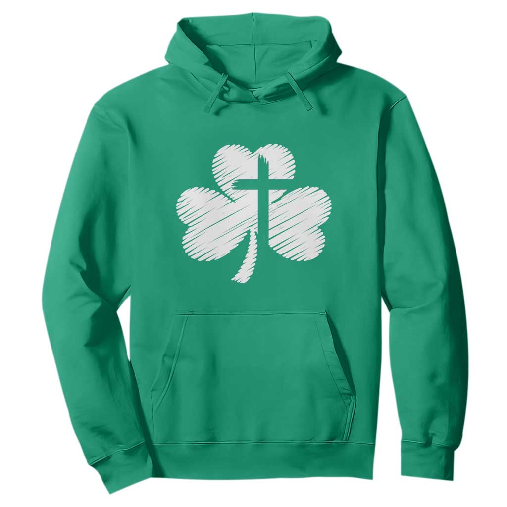 St Patricks Day Christian Religious Shamrock Cross Hoodie TS11 Irish Green Print Your Wear