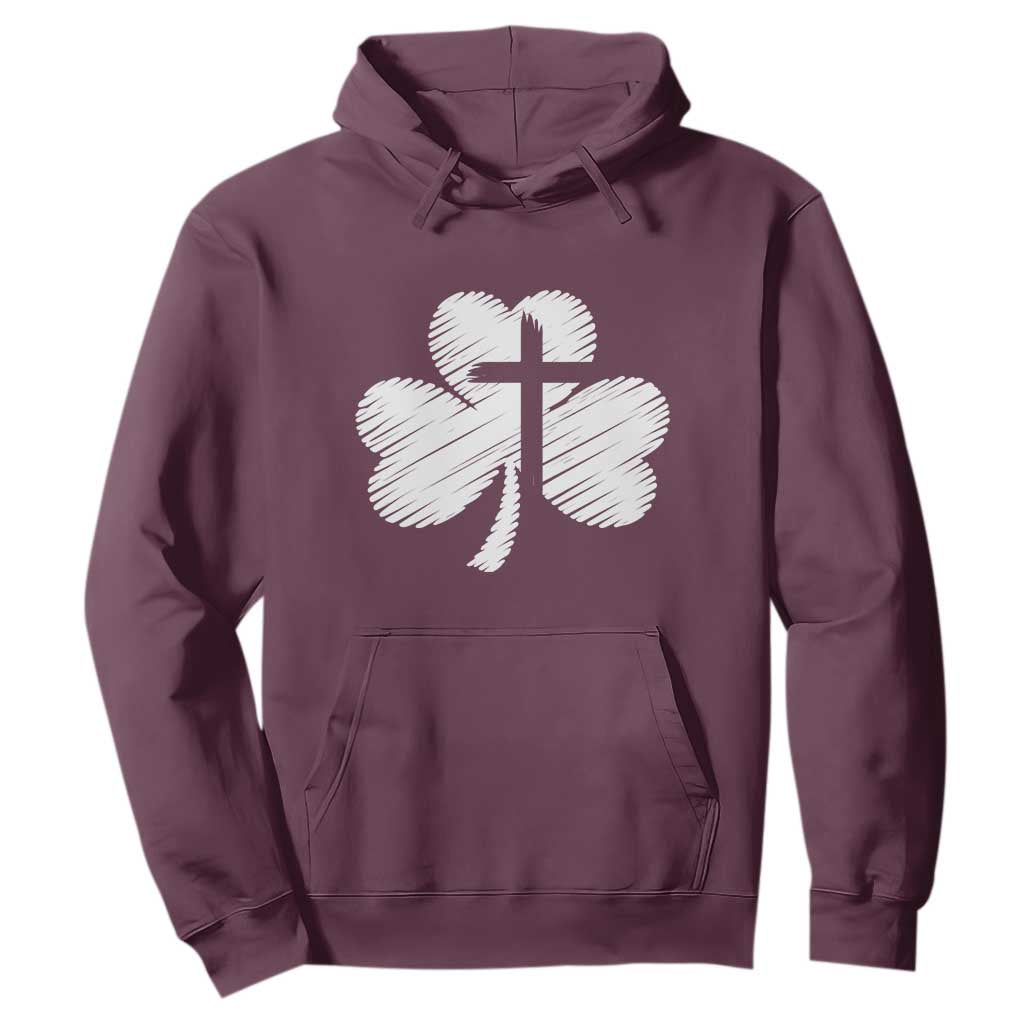 St Patricks Day Christian Religious Shamrock Cross Hoodie TS11 Maroon Print Your Wear