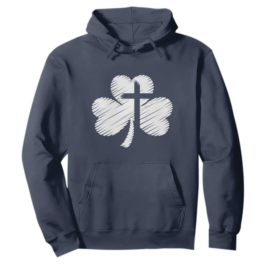 St Patricks Day Christian Religious Shamrock Cross Hoodie TS11 Navy Print Your Wear
