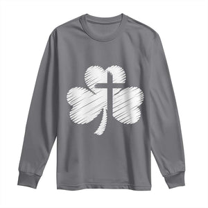 St Patricks Day Christian Religious Shamrock Cross Long Sleeve Shirt TS11 Charcoal Print Your Wear