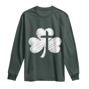 St Patricks Day Christian Religious Shamrock Cross Long Sleeve Shirt TS11 Dark Forest Green Print Your Wear