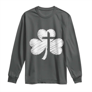 St Patricks Day Christian Religious Shamrock Cross Long Sleeve Shirt TS11 Dark Heather Print Your Wear