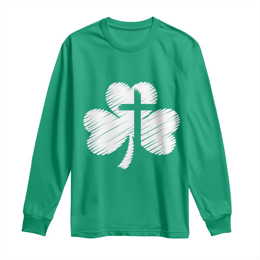 St Patricks Day Christian Religious Shamrock Cross Long Sleeve Shirt TS11 Irish Green Print Your Wear