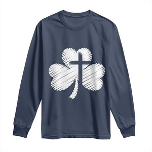 St Patricks Day Christian Religious Shamrock Cross Long Sleeve Shirt TS11 Navy Print Your Wear