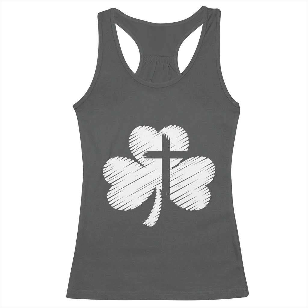 St Patricks Day Christian Religious Shamrock Cross Racerback Tank Top TS11 Dark Heather Print Your Wear