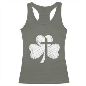 St Patricks Day Christian Religious Shamrock Cross Racerback Tank Top TS11 Military Green Print Your Wear