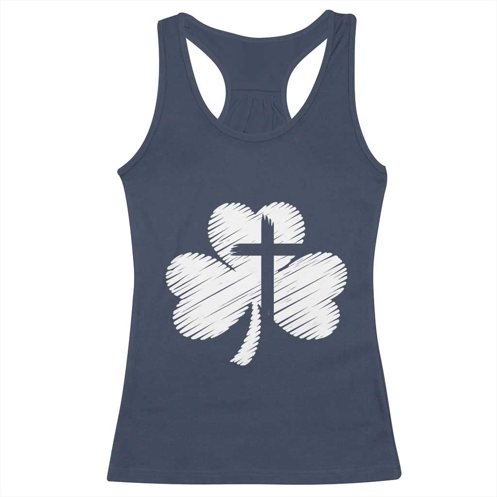 St Patricks Day Christian Religious Shamrock Cross Racerback Tank Top TS11 Navy Print Your Wear
