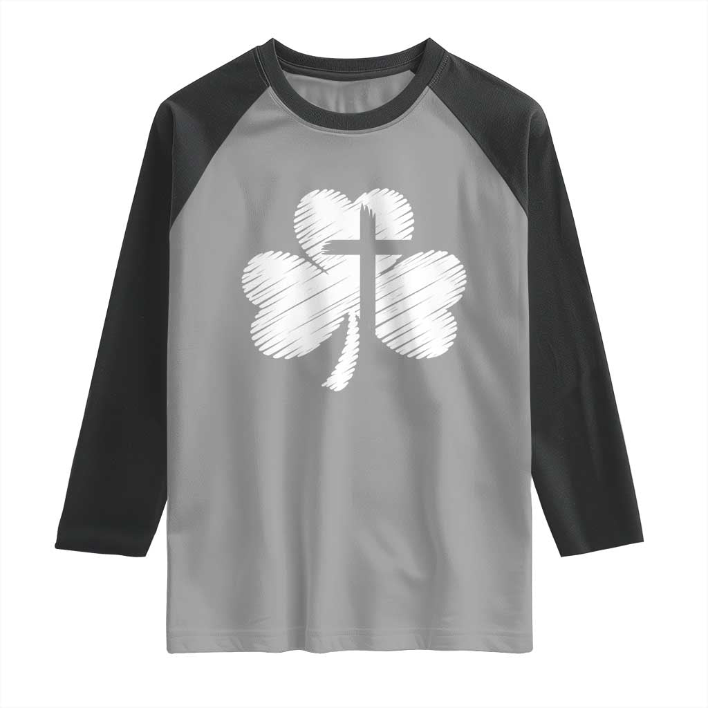 St Patricks Day Christian Religious Shamrock Cross Raglan Shirt TS11 Sport Gray Black Print Your Wear