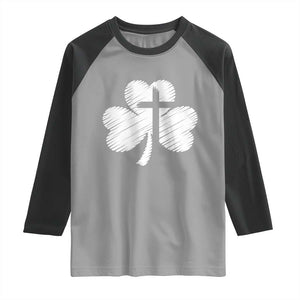 St Patricks Day Christian Religious Shamrock Cross Raglan Shirt TS11 Sport Gray Black Print Your Wear