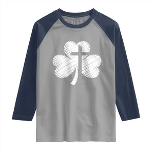 St Patricks Day Christian Religious Shamrock Cross Raglan Shirt TS11 Sport Gray Navy Print Your Wear
