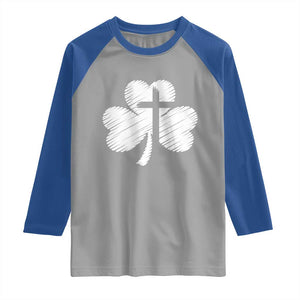 St Patricks Day Christian Religious Shamrock Cross Raglan Shirt TS11 Sport Gray Royal Print Your Wear