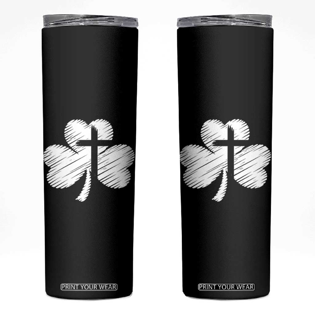 St Patricks Day Christian Religious Shamrock Cross Skinny Tumbler TS11 Black Print Your Wear