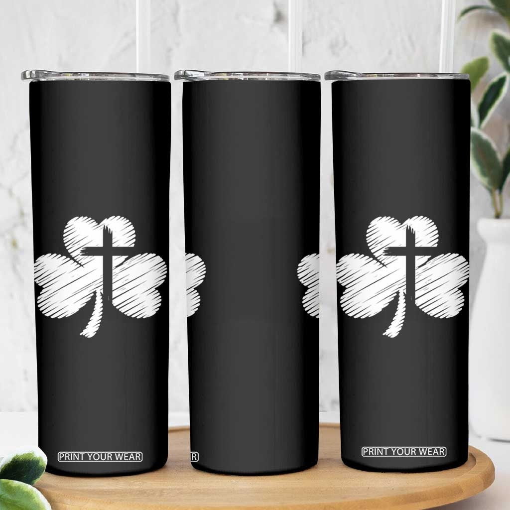 St Patricks Day Christian Religious Shamrock Cross Skinny Tumbler TS11 Print Your Wear