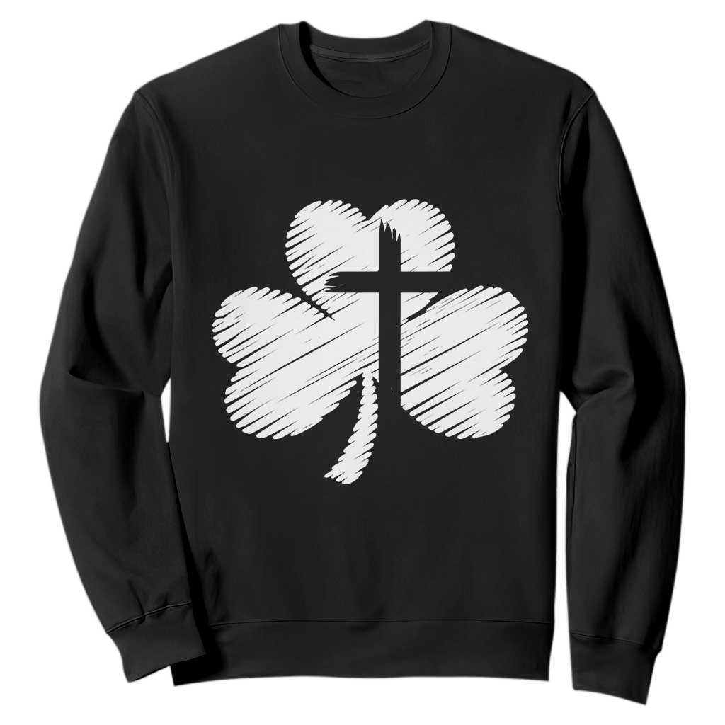 St Patricks Day Christian Religious Shamrock Cross Sweatshirt TS11 Black Print Your Wear