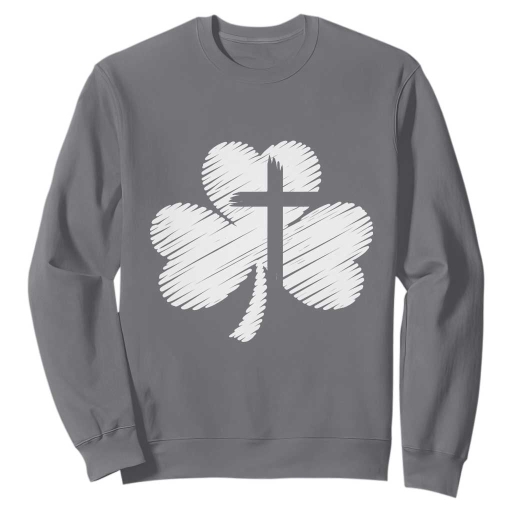 St Patricks Day Christian Religious Shamrock Cross Sweatshirt TS11 Charcoal Print Your Wear