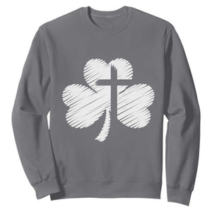 St Patricks Day Christian Religious Shamrock Cross Sweatshirt TS11 Charcoal Print Your Wear