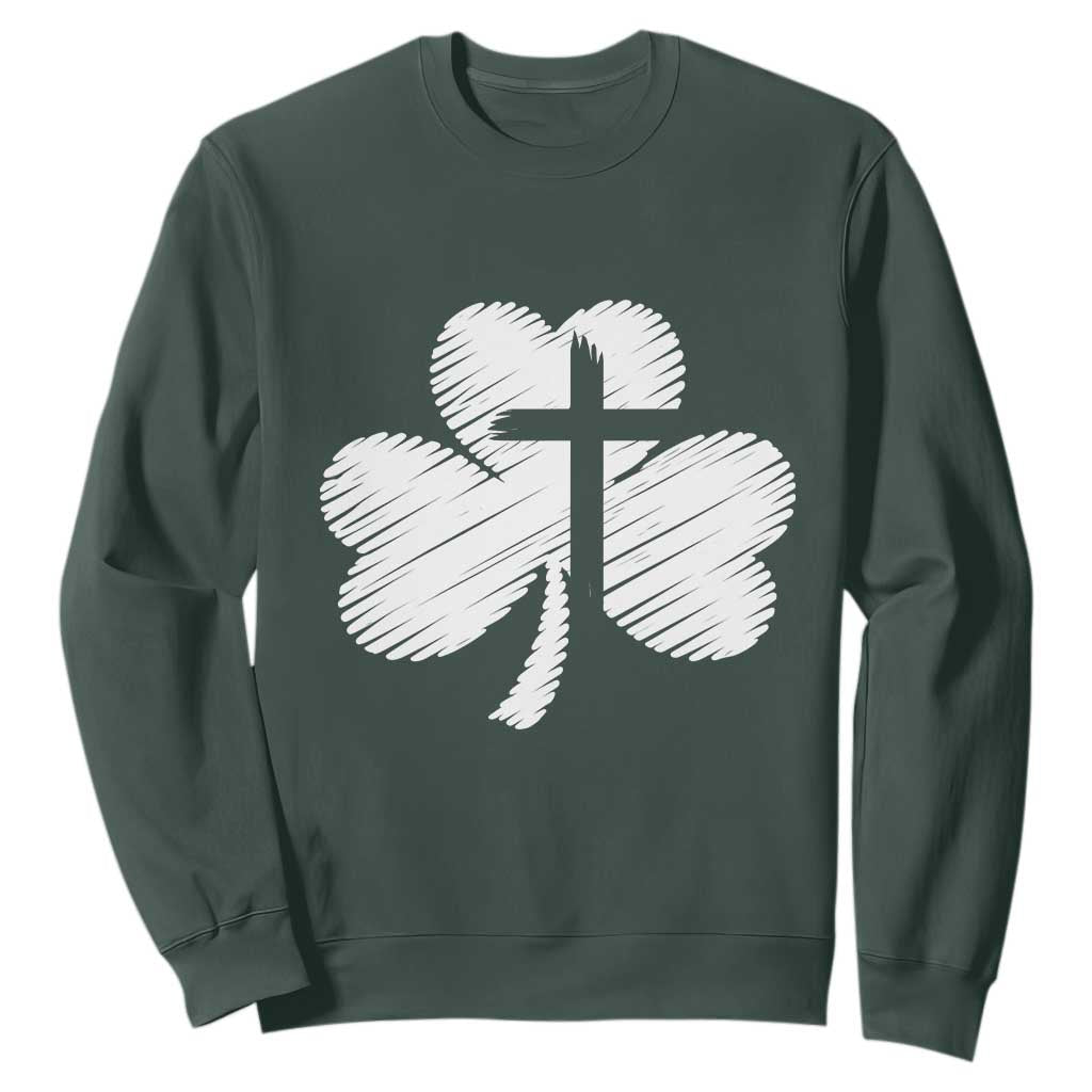 St Patricks Day Christian Religious Shamrock Cross Sweatshirt TS11 Dark Forest Green Print Your Wear