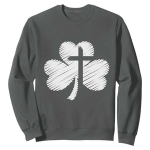 St Patricks Day Christian Religious Shamrock Cross Sweatshirt TS11 Dark Heather Print Your Wear