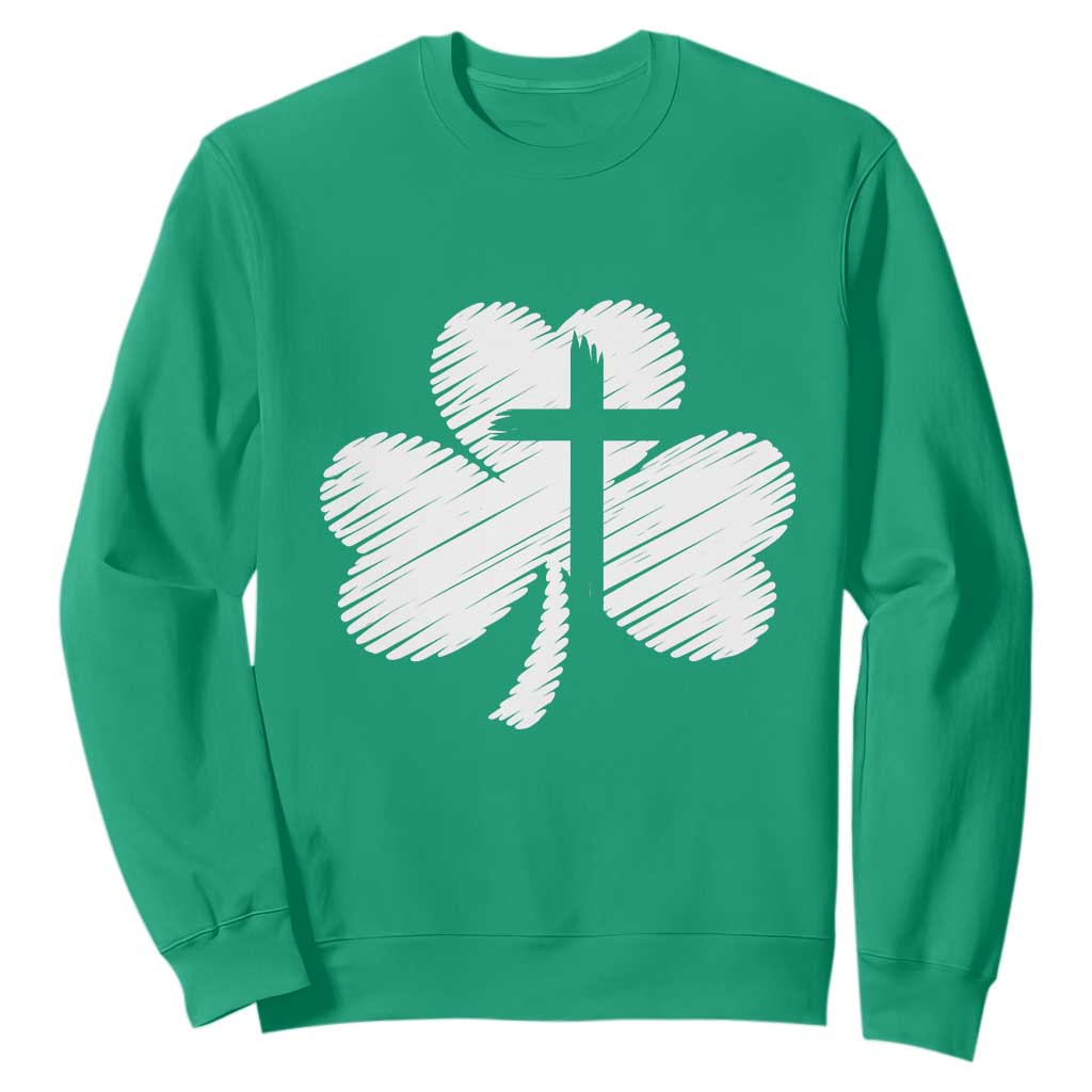 St Patricks Day Christian Religious Shamrock Cross Sweatshirt TS11 Irish Green Print Your Wear