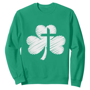 St Patricks Day Christian Religious Shamrock Cross Sweatshirt TS11 Irish Green Print Your Wear