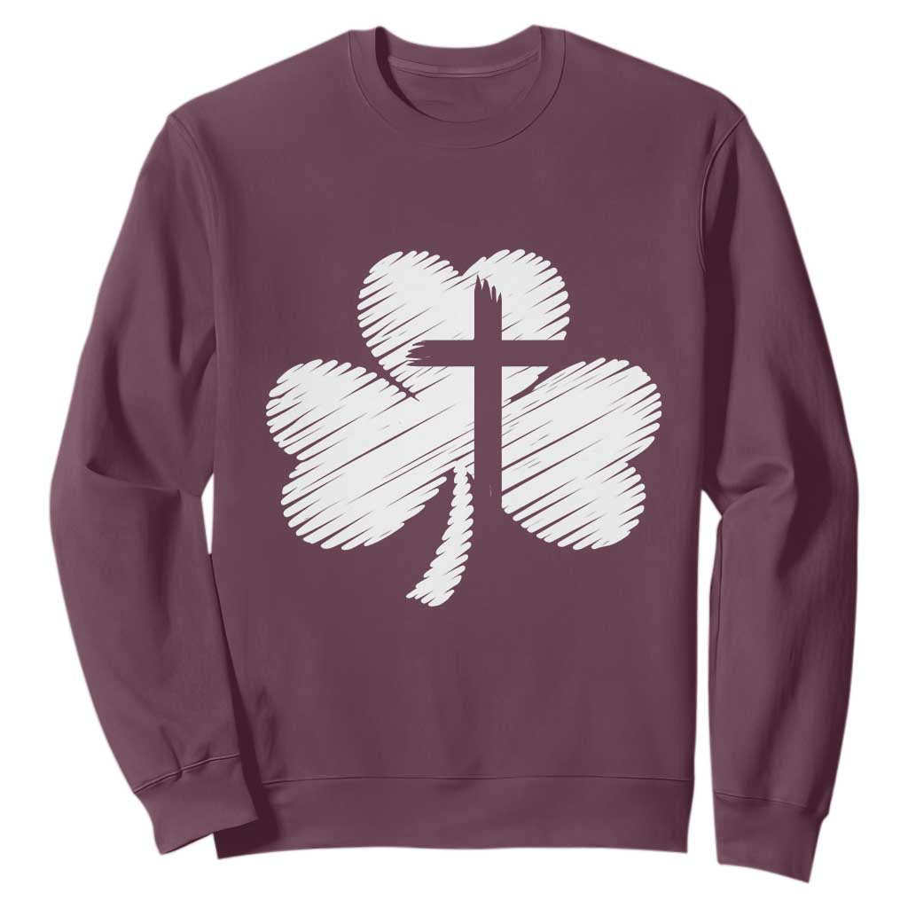 St Patricks Day Christian Religious Shamrock Cross Sweatshirt TS11 Maroon Print Your Wear