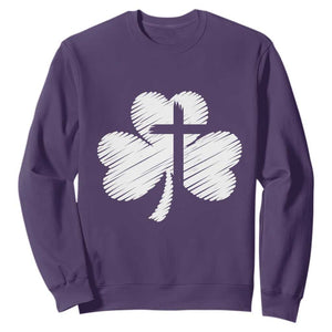 St Patricks Day Christian Religious Shamrock Cross Sweatshirt TS11 Purple Print Your Wear