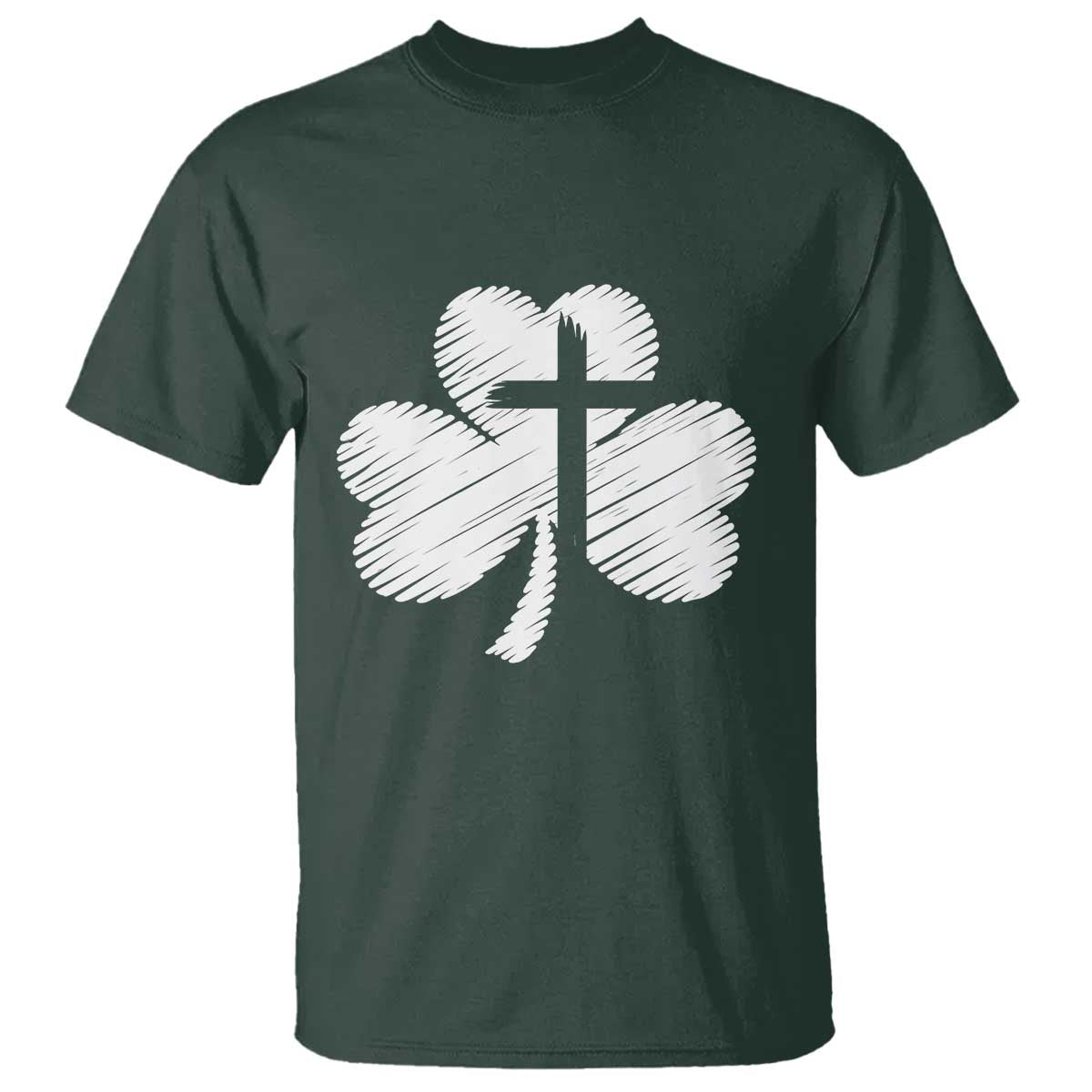 St Patricks Day Christian Religious Shamrock Cross T Shirt TS11 Dark Forest Green Print Your Wear