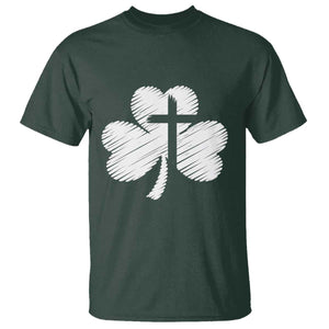 St Patricks Day Christian Religious Shamrock Cross T Shirt TS11 Dark Forest Green Print Your Wear