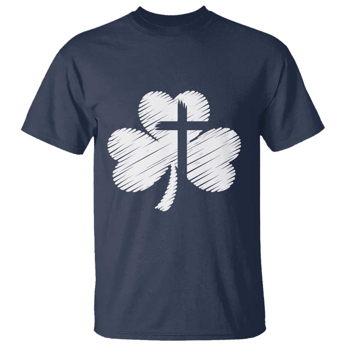 St Patricks Day Christian Religious Shamrock Cross T Shirt TS11 Navy Print Your Wear