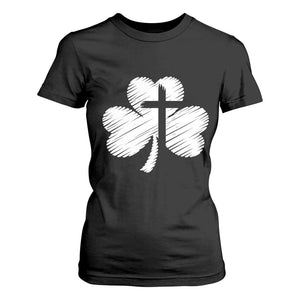St Patricks Day Christian Religious Shamrock Cross T Shirt For Women TS11 Black Print Your Wear