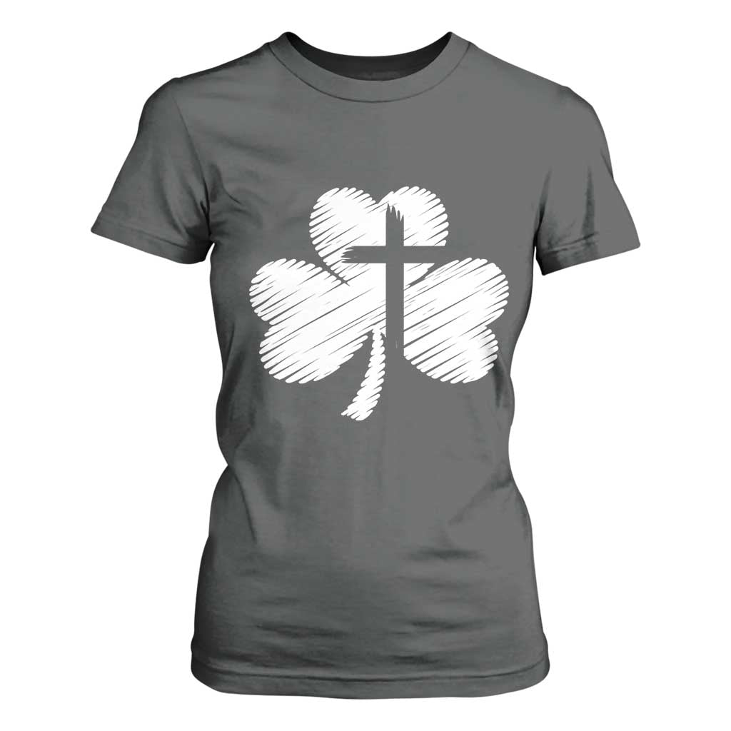 St Patricks Day Christian Religious Shamrock Cross T Shirt For Women TS11 Dark Heather Print Your Wear