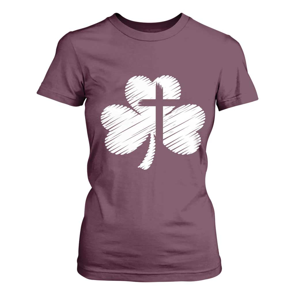 St Patricks Day Christian Religious Shamrock Cross T Shirt For Women TS11 Maroon Print Your Wear
