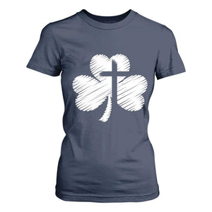 St Patricks Day Christian Religious Shamrock Cross T Shirt For Women TS11 Navy Print Your Wear