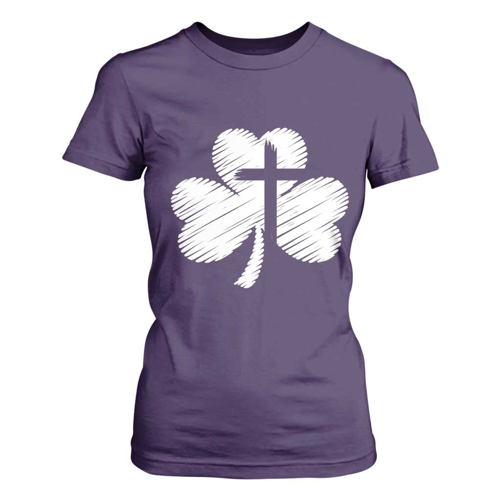 St Patricks Day Christian Religious Shamrock Cross T Shirt For Women TS11 Purple Print Your Wear