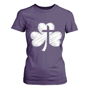 St Patricks Day Christian Religious Shamrock Cross T Shirt For Women TS11 Purple Print Your Wear