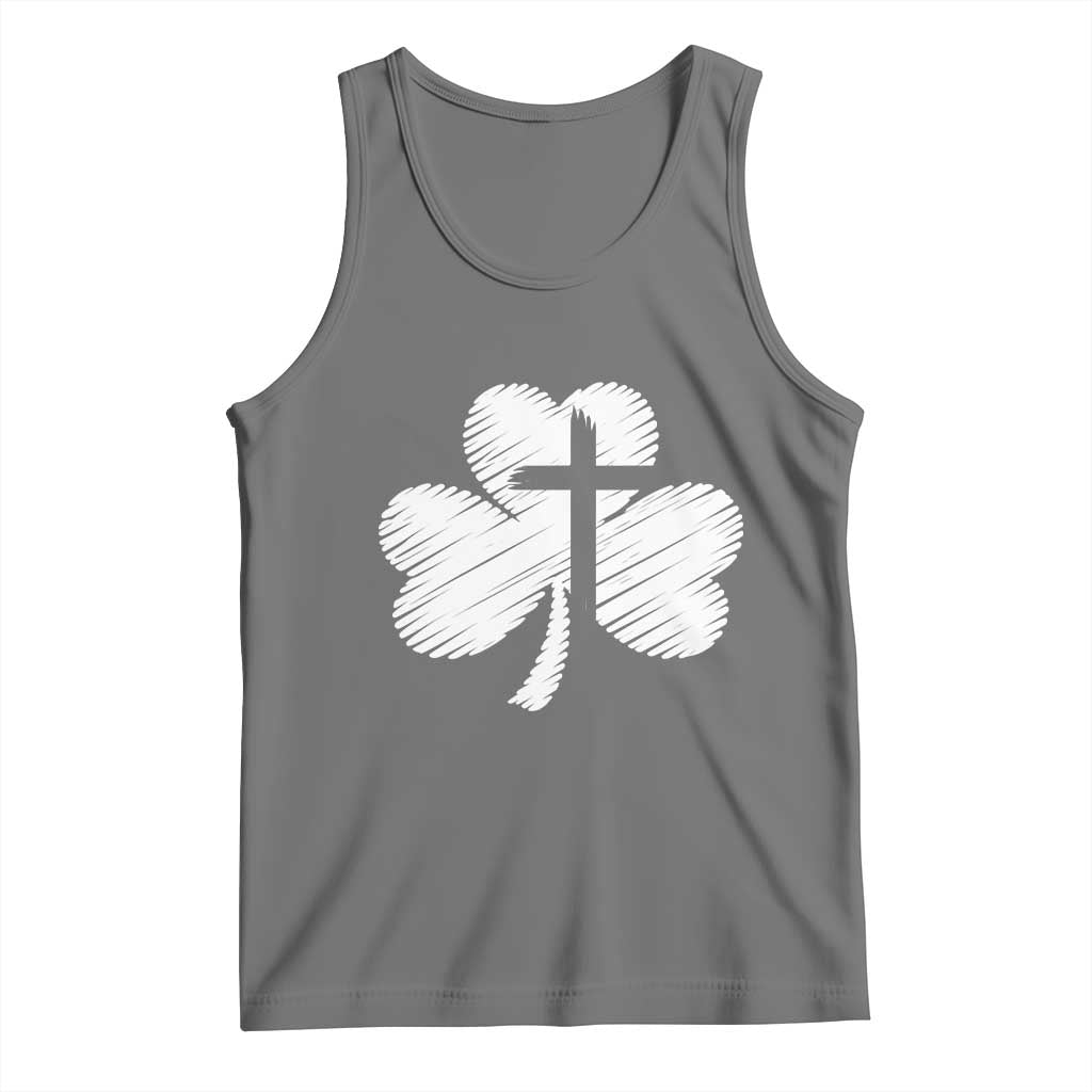 St Patricks Day Christian Religious Shamrock Cross Tank Top TS11 Black Heather Print Your Wear