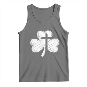 St Patricks Day Christian Religious Shamrock Cross Tank Top TS11 Black Heather Print Your Wear