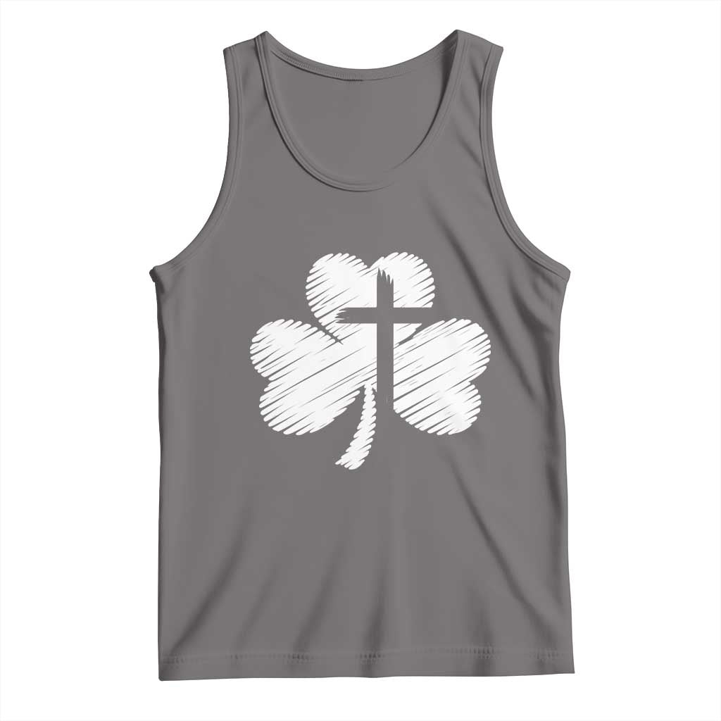 St Patricks Day Christian Religious Shamrock Cross Tank Top TS11 Deep Heather Print Your Wear