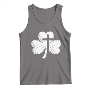 St Patricks Day Christian Religious Shamrock Cross Tank Top TS11 Deep Heather Print Your Wear